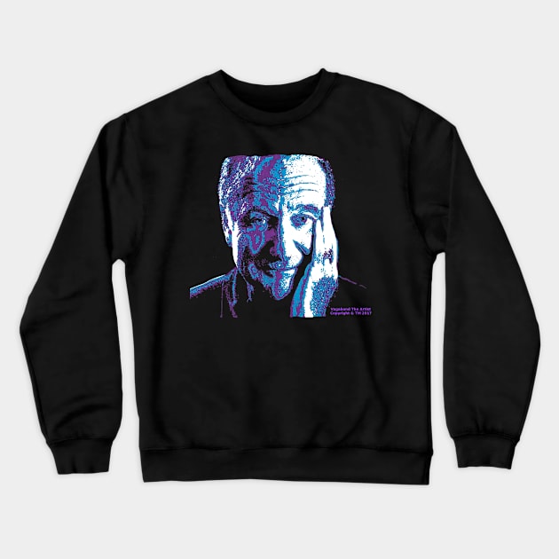 Black Tee - Robin Williams Portrait Crewneck Sweatshirt by VagabondTheArtist